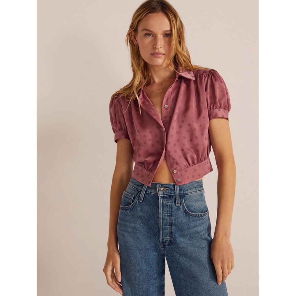 Favorite Daughter Garden Party Polka Dot Banded Waist Blouse